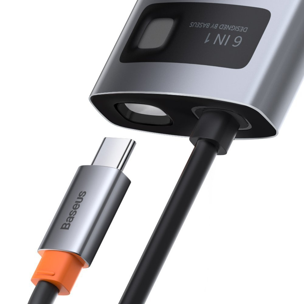 Adaptador Baseus Metal Gleam Series USB-C 6-em-1 (HDMI + USB-A 3.2 + USB-C 100W + RJ45) Cinza 2